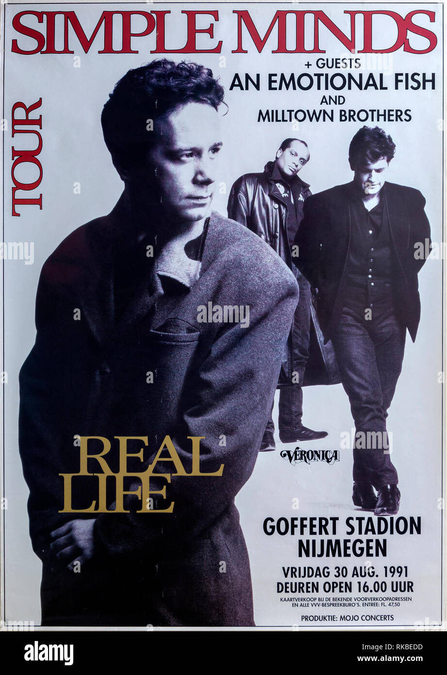 Simple Minds, Real Life Tour, Nijmegen, 1991, Musical Konzert Poster Stockfoto