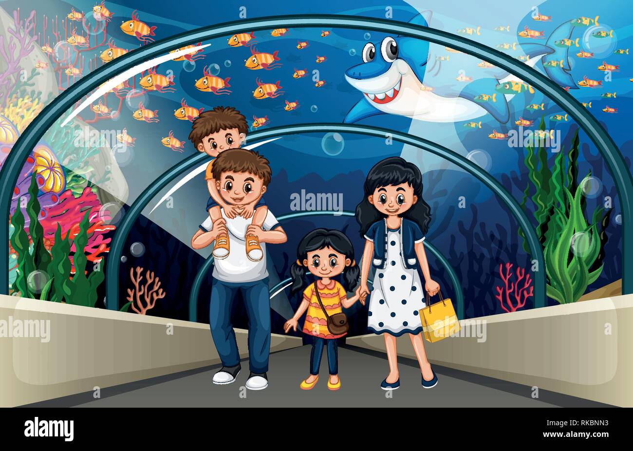 Eine Familie im Sea Aquarium Abbildung Stock Vektor