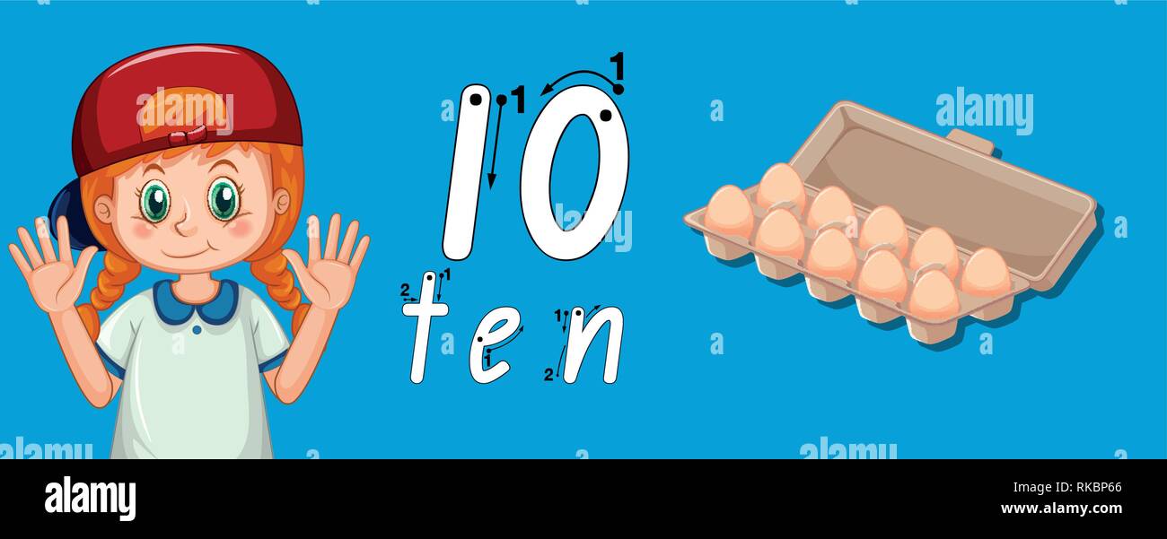 10 Anzahl tracing guide Abbildung Stock Vektor