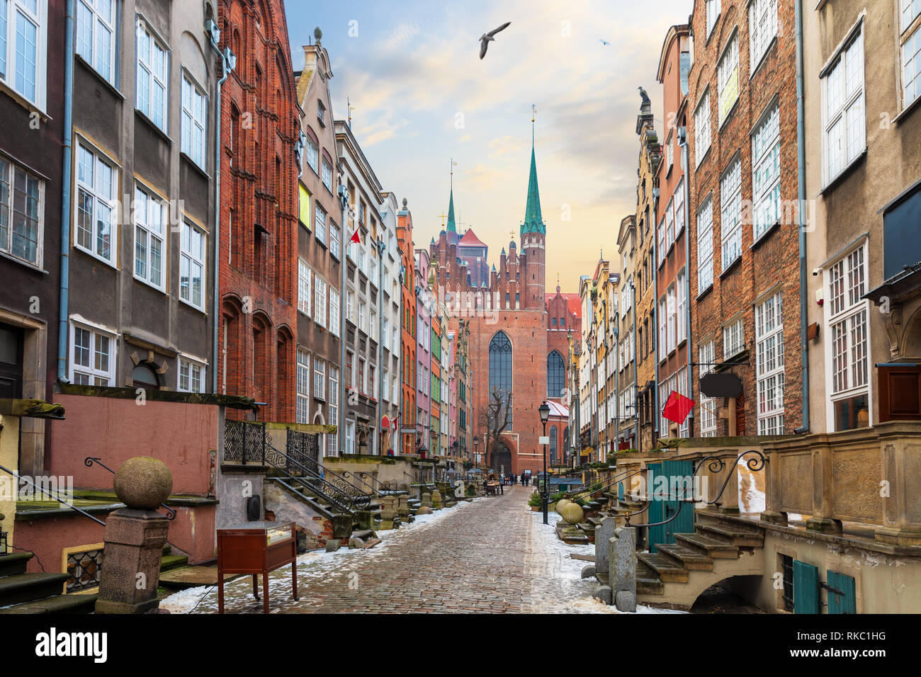 Berühmte Straße von Danzig, Mariacka Straße, Blick auf die St. Mary's Church, Polen Stockfoto