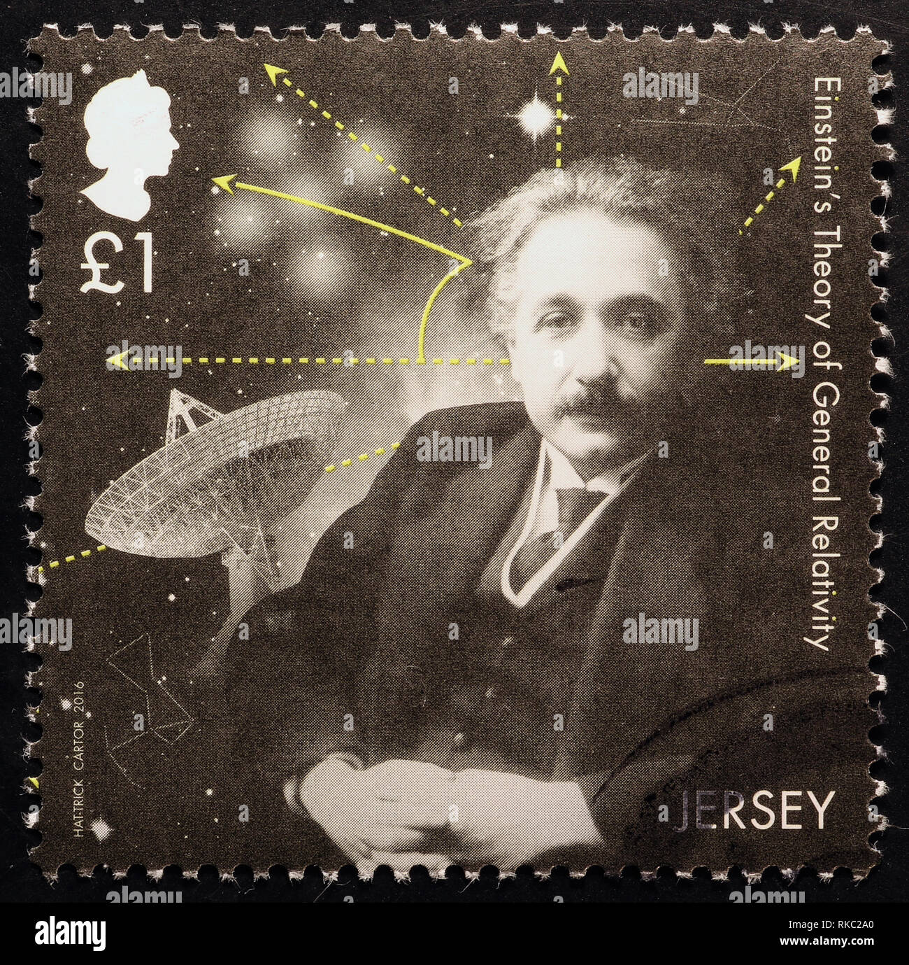 Portrait von Einstein auf Briefmarke von Jersey Stockfoto
