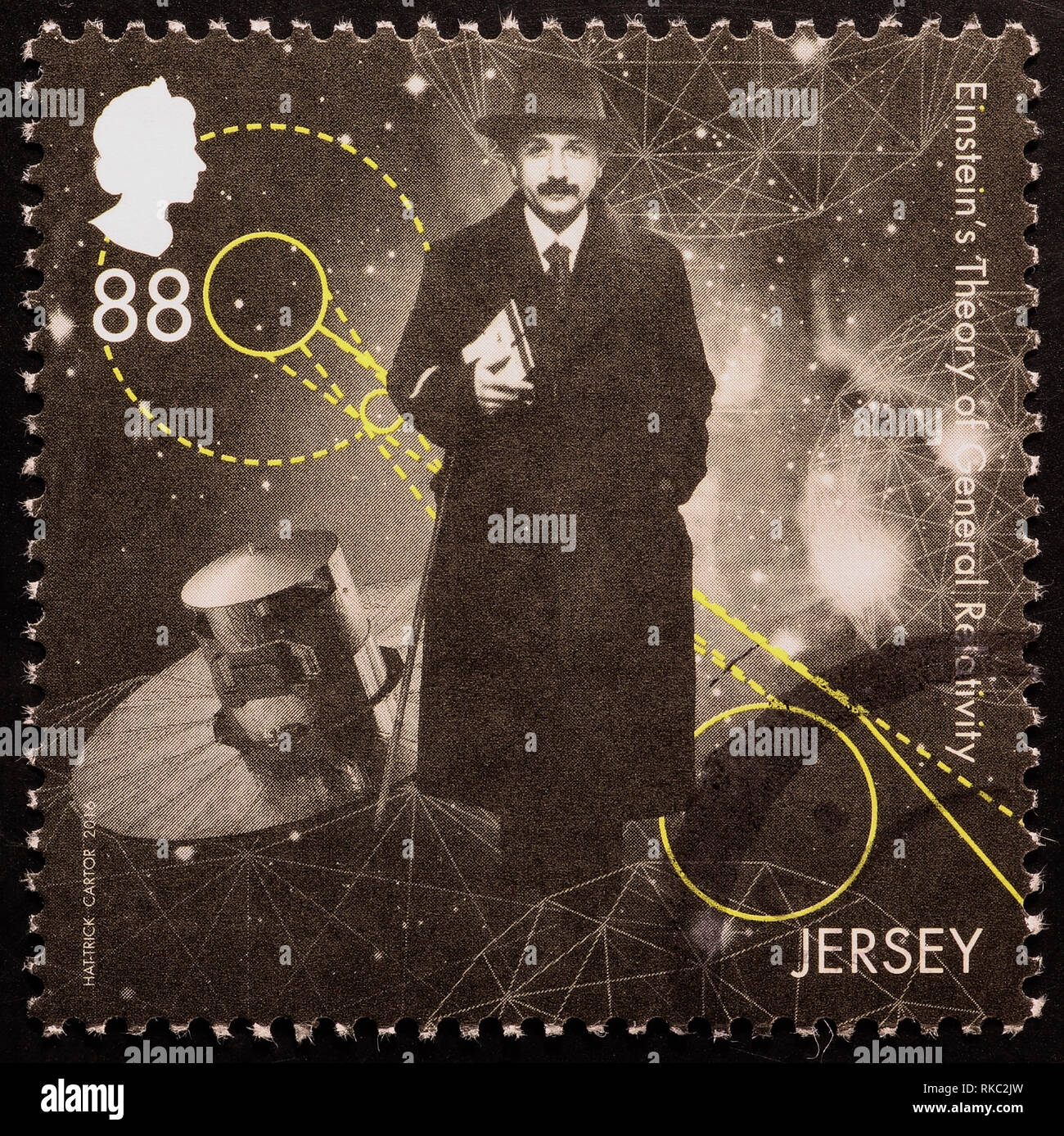 Wissenschaftler Albert Einstein auf Briefmarke von Jersey Stockfoto