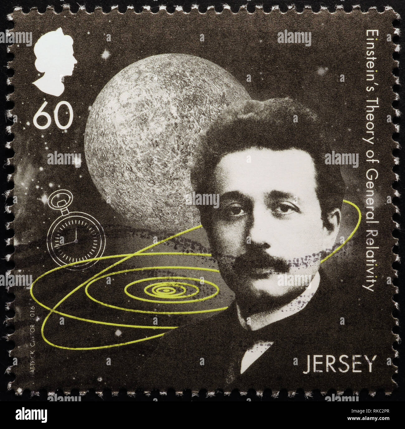 Junge Albert Einstein auf Briefmarke von Jersey Stockfoto