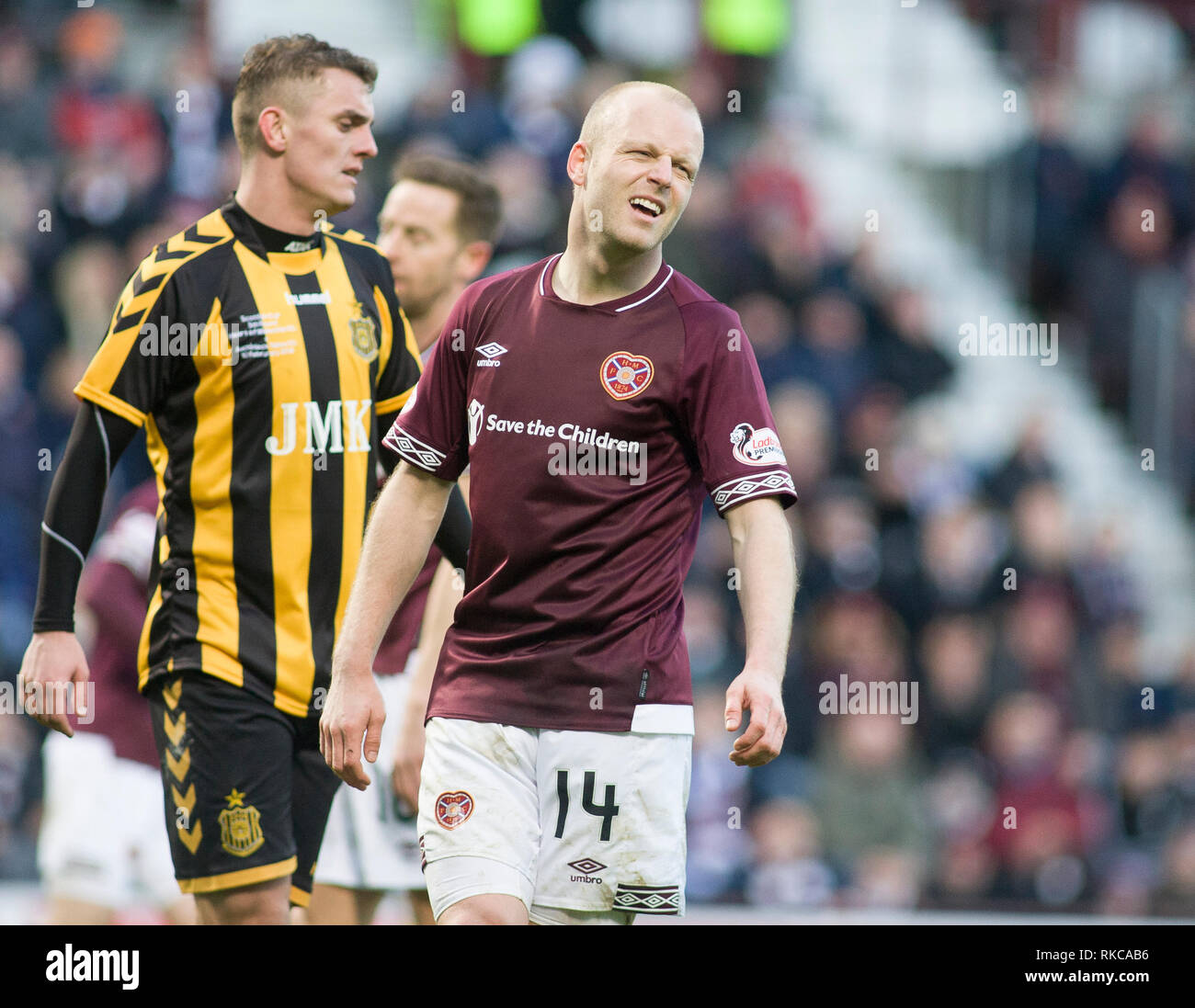 Tynecastle Park, Edinburgh, Schottland, Großbritannien. 10. Februar 2019. Fußball. Fünfte Runde der William Hill schottischen Pokalspiel zwischen dem Herzen und Auchinleck Talbot; Steven Naismith der Herzen Quelle: Scottish Borders, Medien/Alamy leben Nachrichten Stockfoto