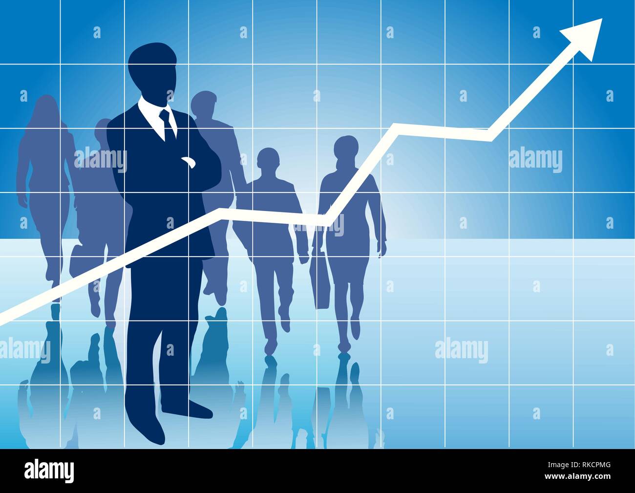 Business Presentation Hintergrund für Folien mit Business graph Pfeil nach oben zeigt und eine Gruppe af Business Leute, Männer und Frauen. Kopieren Sie Platz. Stock Vektor