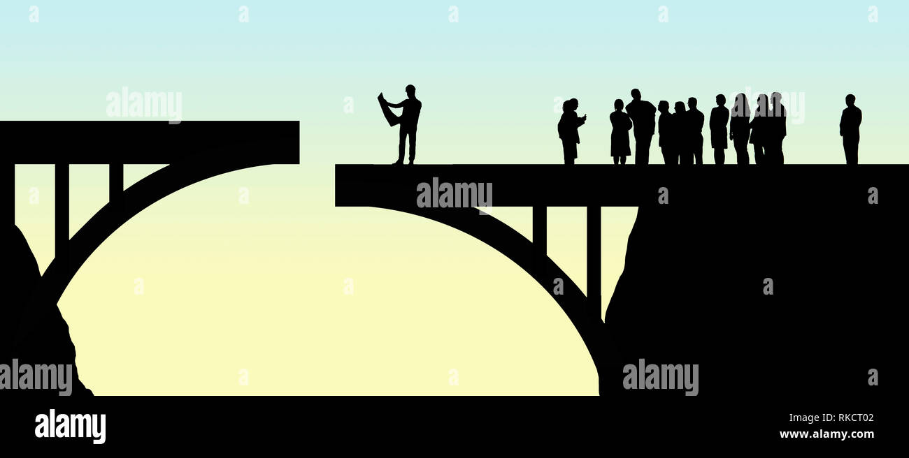 Planen Sie voraus, ist das Thema dieser Darstellung der Arbeiter der Inspektion eine Brücke, die nicht in der Mitte. Dies ist eine Abbildung. Stockfoto