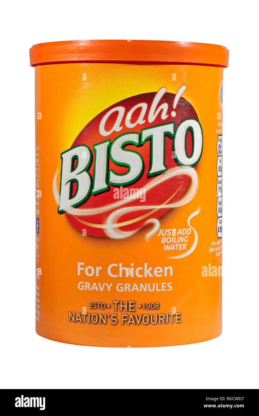 Bisto Gravy Granules für Huhn isoliert auf weißem Hintergrund Stockfoto Bisto Gravy Granules für Huhn isoliert auf weißem Hintergrund Stockfoto
