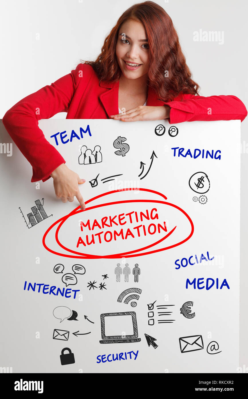 Wirtschaft, Technologie, Internet und Netzwerk Konzept. Junge Unternehmer zeigt das Wort: Marketing Automation - Bild Stockfoto