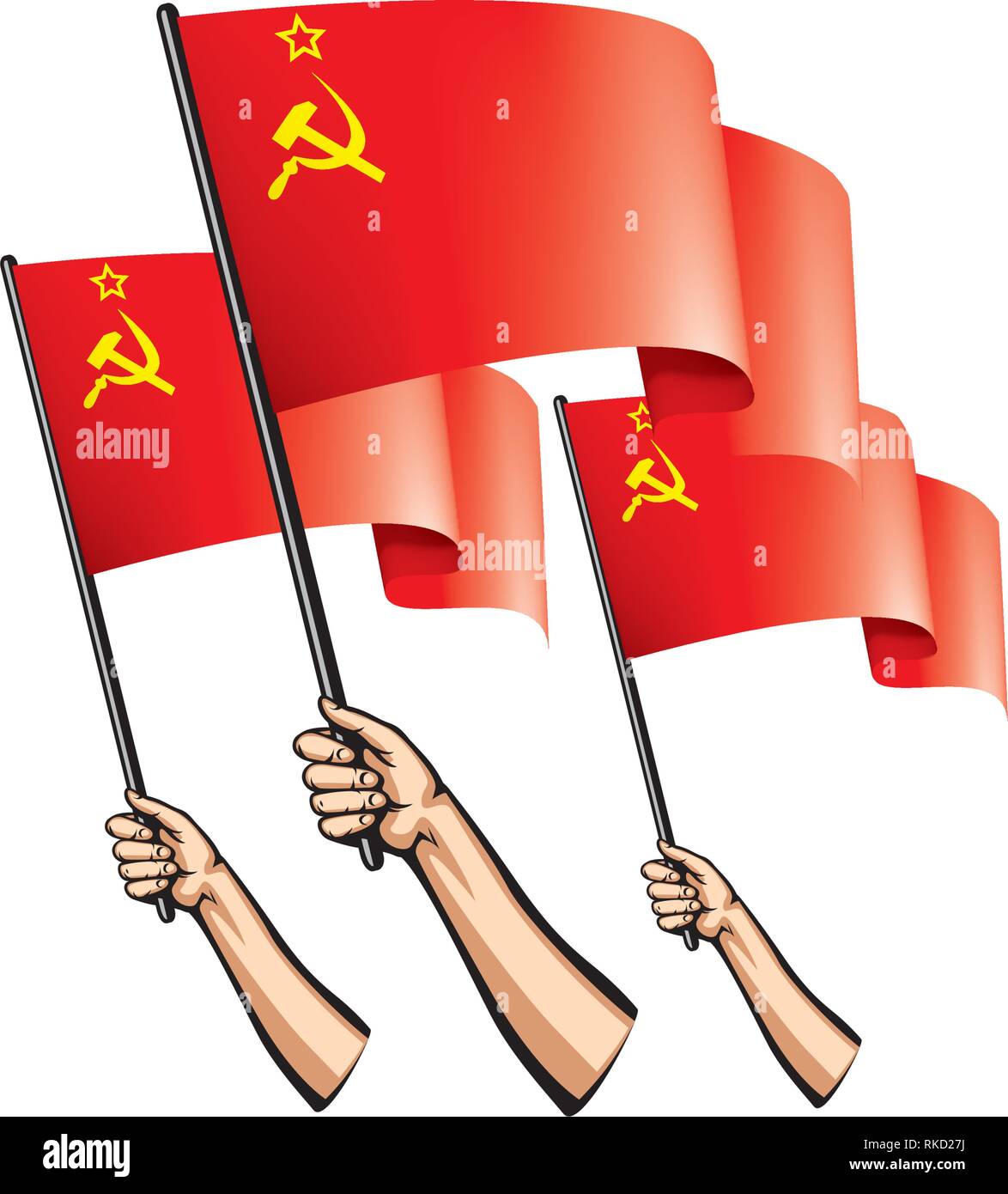 Red Flag und Hand auf weißem Hintergrund. Vector Illustration Stock Vektor