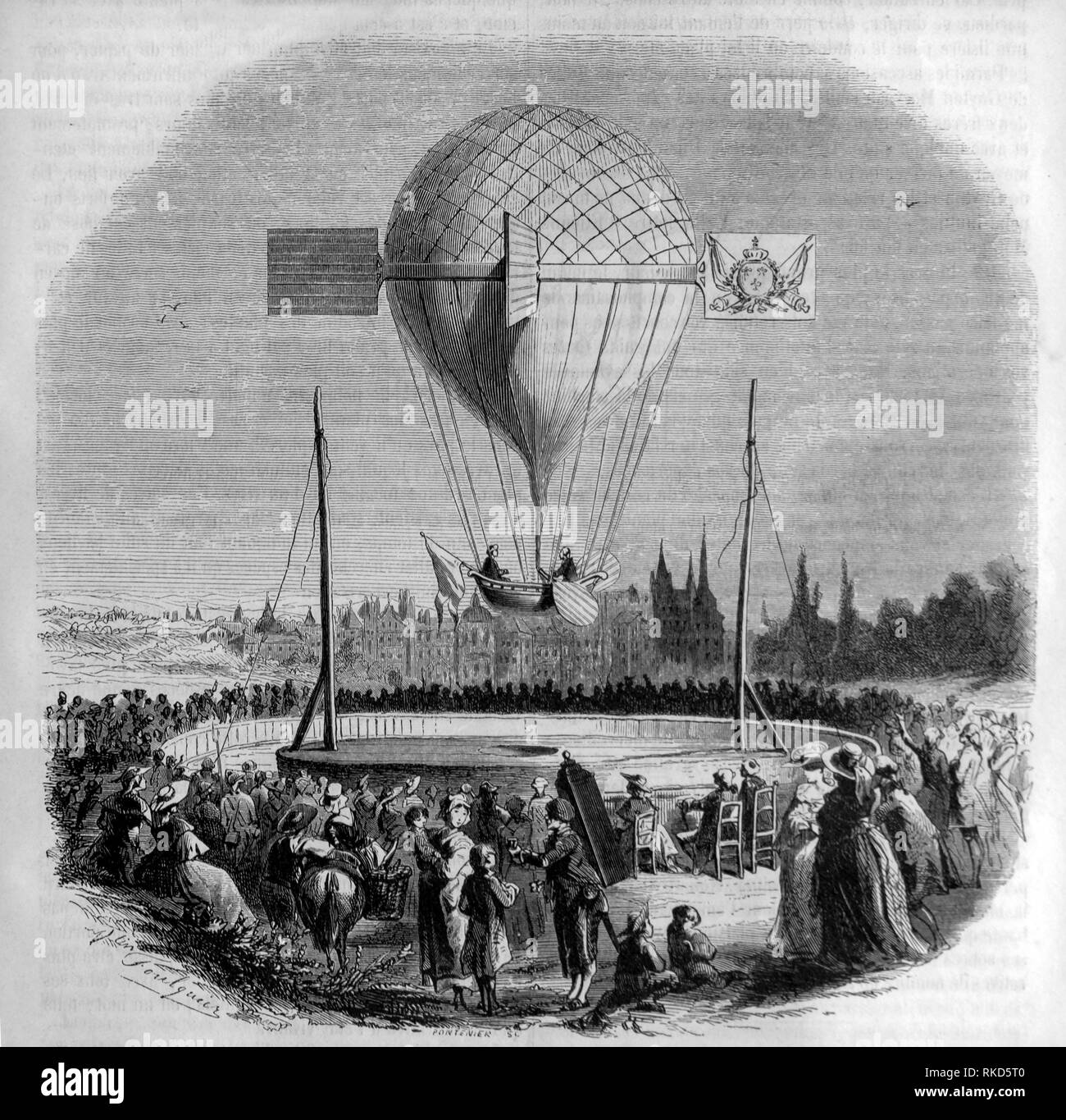 Frankreich. Aerostatische Erfahrung in Dijon am 25. April 1784. Der Ballon wurde es durch die Abtei Berteau und Herr Morvaux. Stockfoto