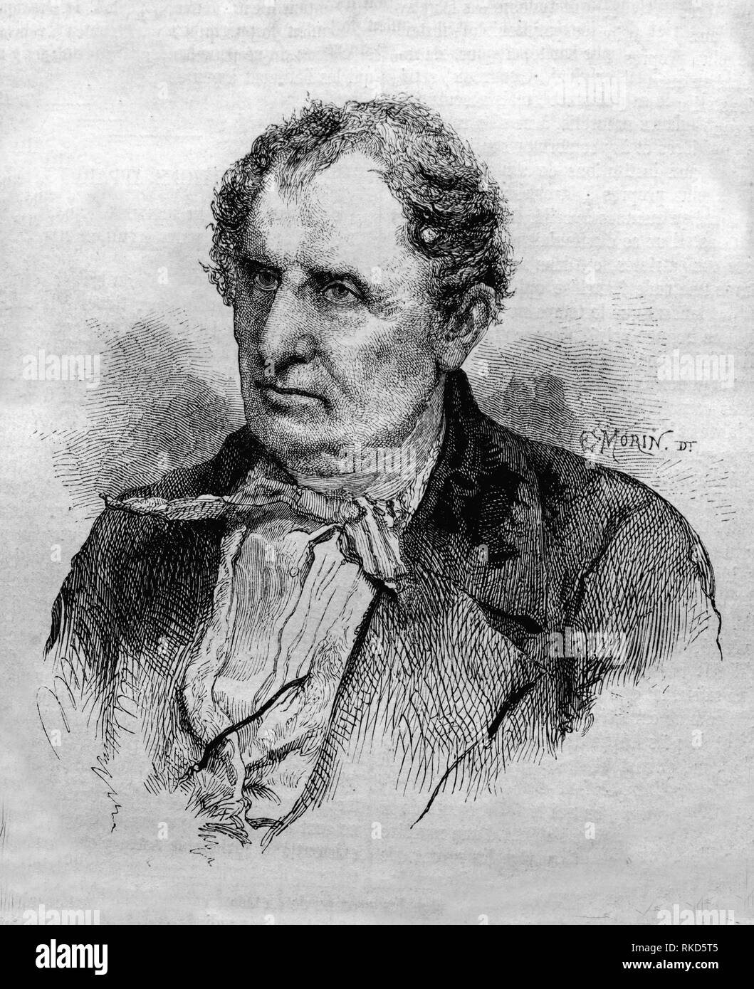 James Fenimore Cooper, Zeichnung von Morin, 1853 (September 15, 1789 - September 14, 1851) war ein produktiver und beliebte amerikanische Schriftsteller der ersten Hälfte Stockfoto