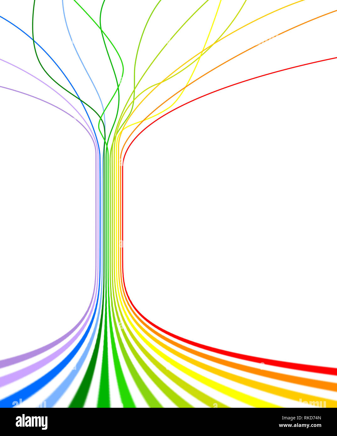 Form des Baumes aus einfachen Rainbow farbige Linien auf weißem Hintergrund. Abstrakte Darstellung. Kopieren Sie Platz. Stockfoto