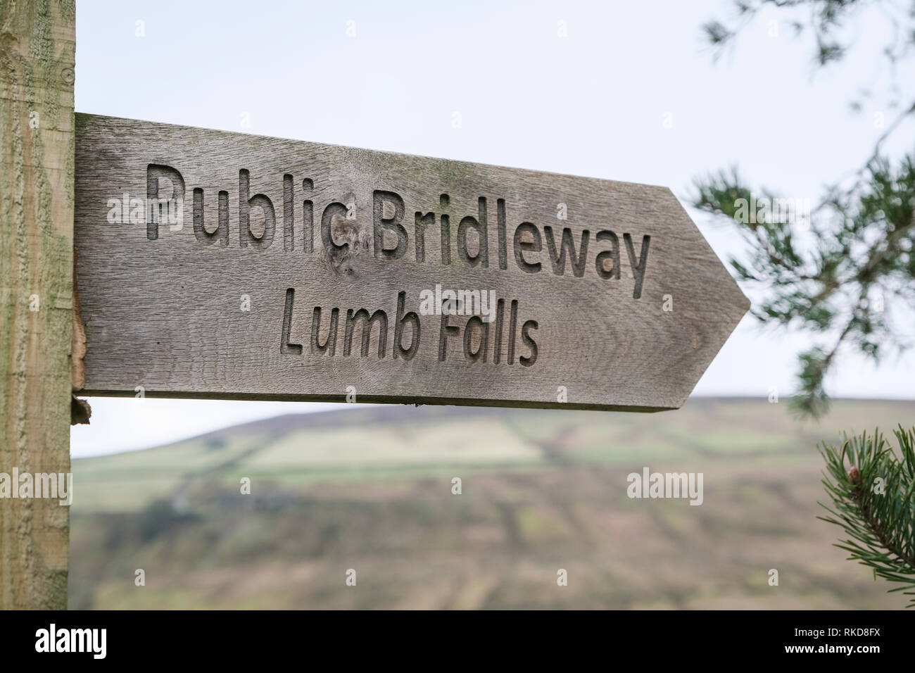 Öffentliche Reitweg Wegweiser Lumb fällt, Crimsworth Dean, Calderdale, West Yorkshire, UK Stockfoto