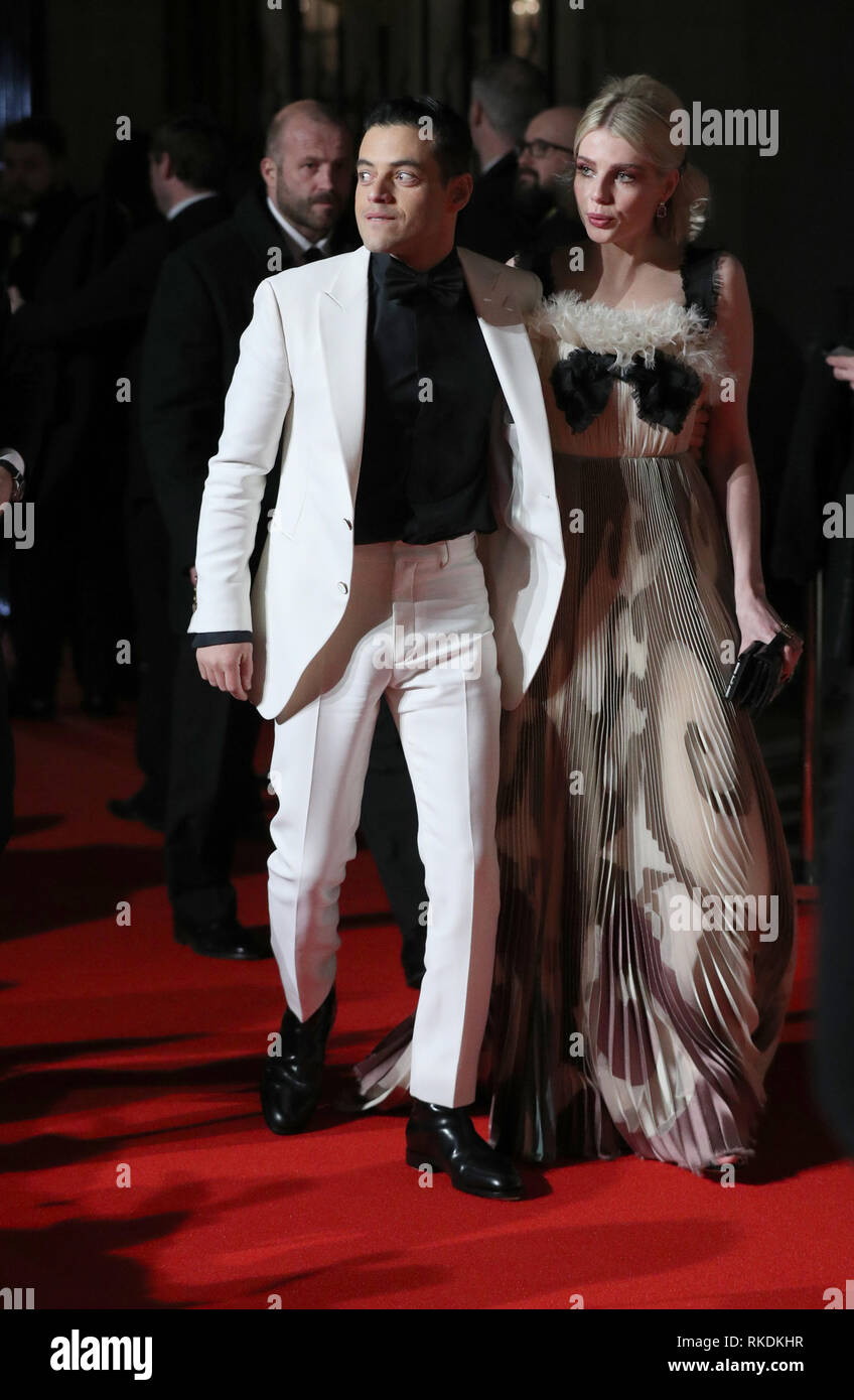 Bester Schauspieler Rami Malek und Lucy Boynton Teilnahme an der After Show Party für die EE British Academy Film Awards im Grosvenor House Hotel in London. Stockfoto