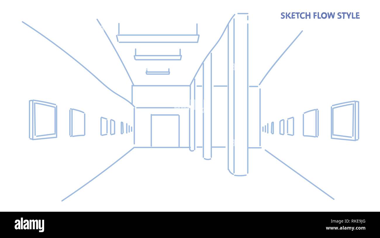 Galerie für Moderne Kunst kreative zeitgenössische Gemälde Kunstwerke oder Ausstellungen leer keine Leute museum Innenraum Skizze flow Stil horizontale Vektor Stock Vektor