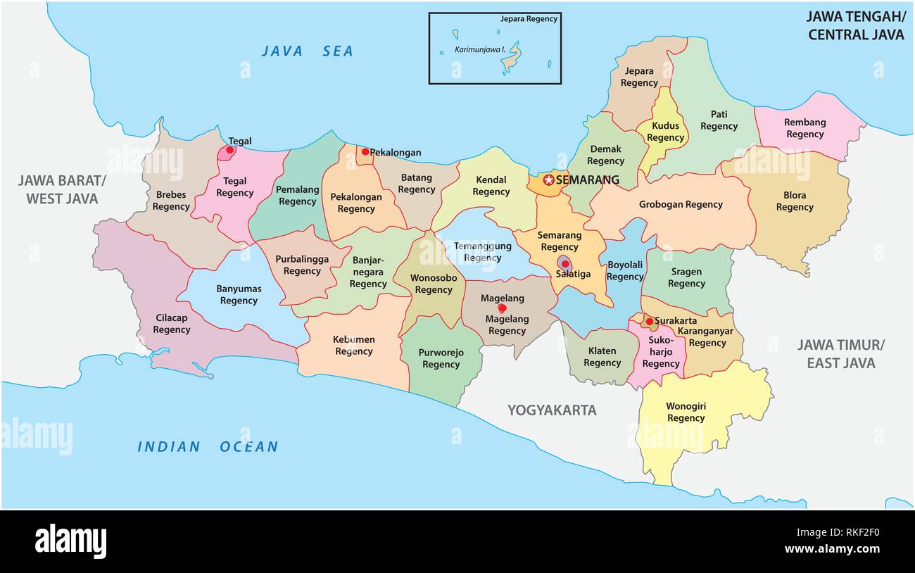 Jawa Tengah Central Java Administrative Und Politische Vektorkarte Indonesien Stock Vektorgrafik Alamy