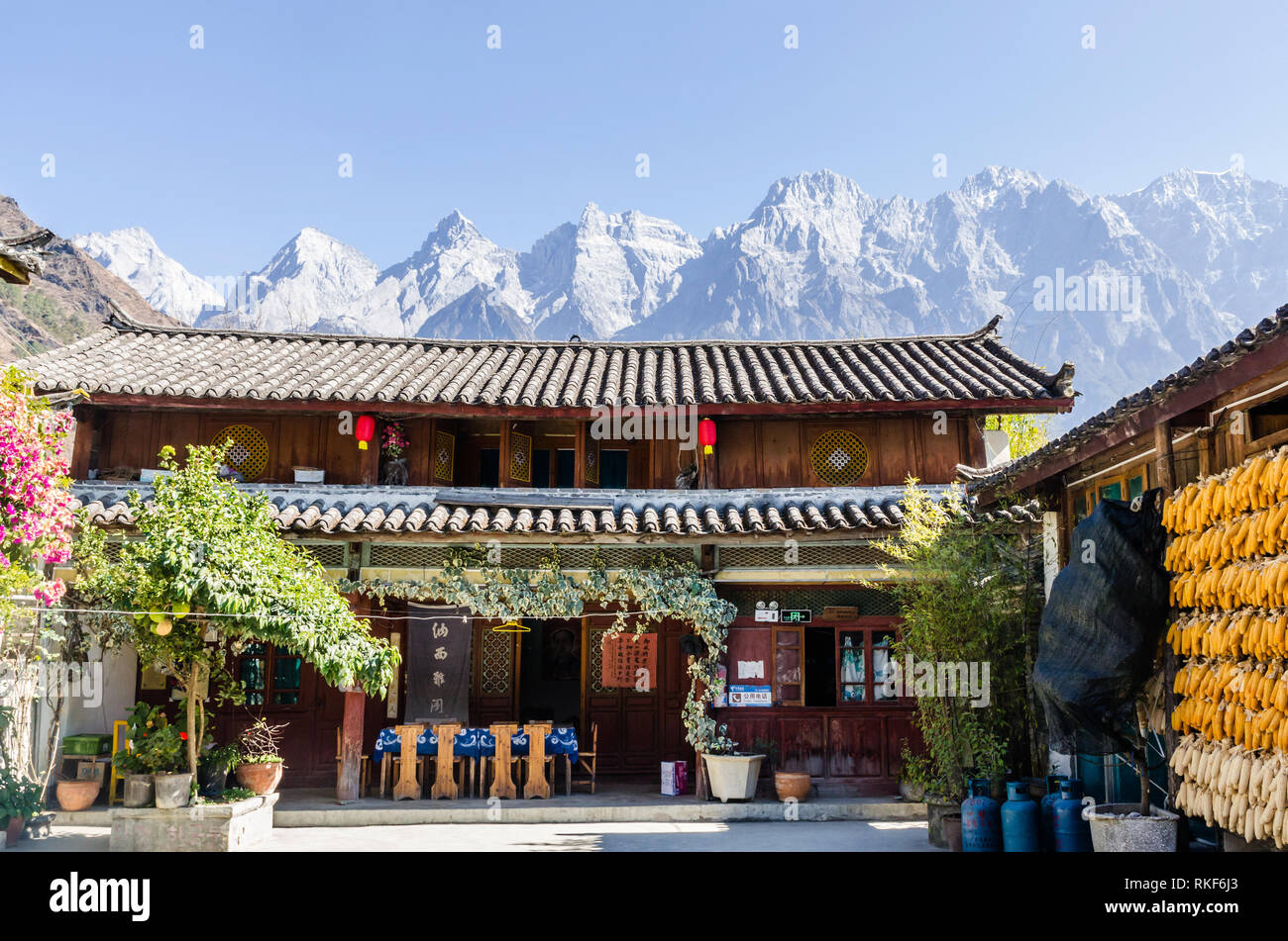 Naxi Familie Guesthouse in Tiger Leaping Gorge, Yunnan, China Stockfoto