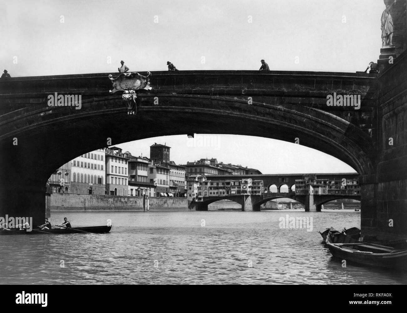 Ponte Vecchio Ponte di Santa Trinità, Florenz 1910-20 Stockfoto