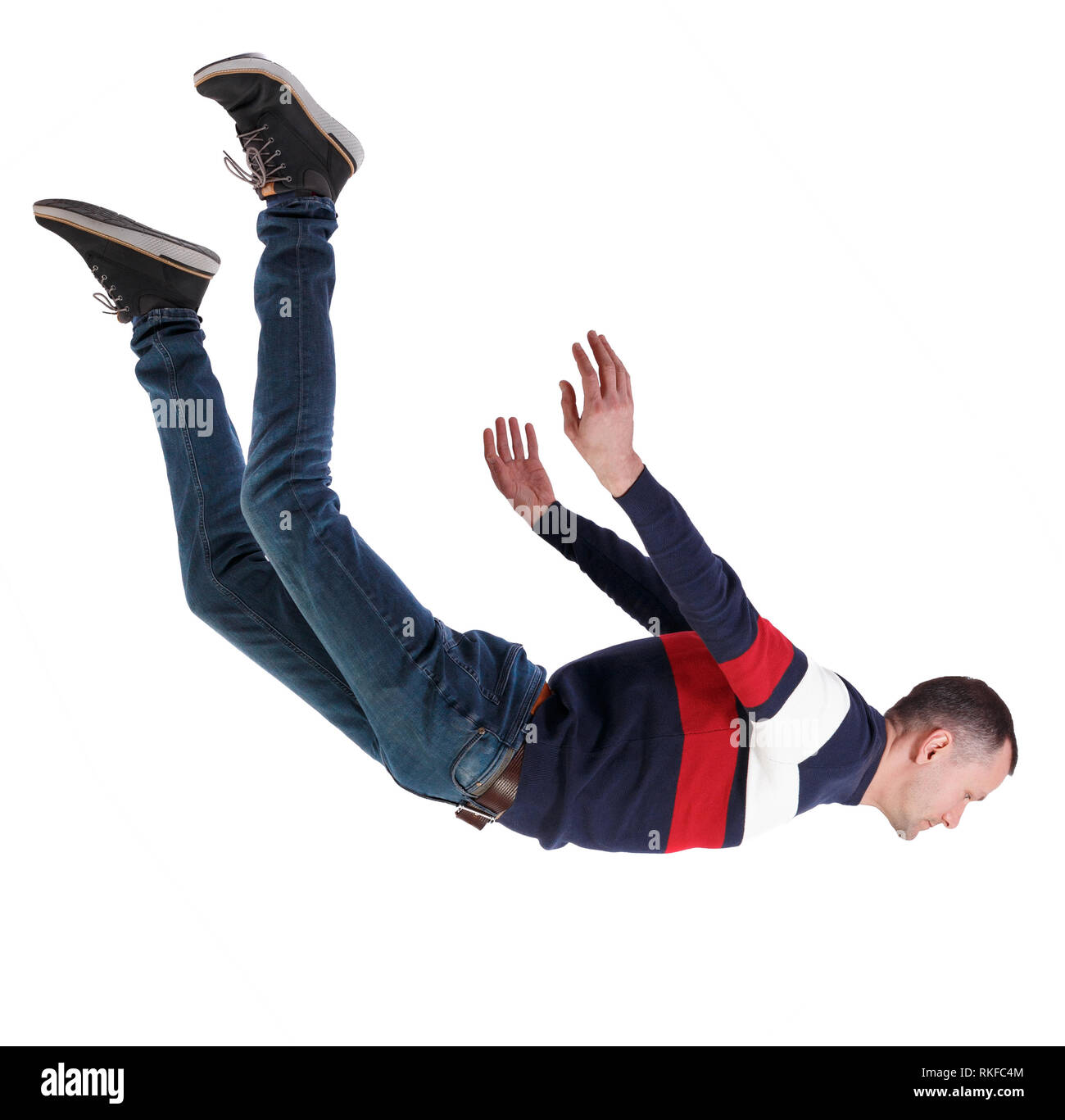 Seitenansicht Des Menschen In Der Schwerelosigkeit Oder Eine Fallen Kerl Ist Fliegen Fallen Oder Die In Der Luft Schweben Seitenansicht Leute Sammlung Seitliche Ansicht Der Person Isolieren Stockfotografie Alamy