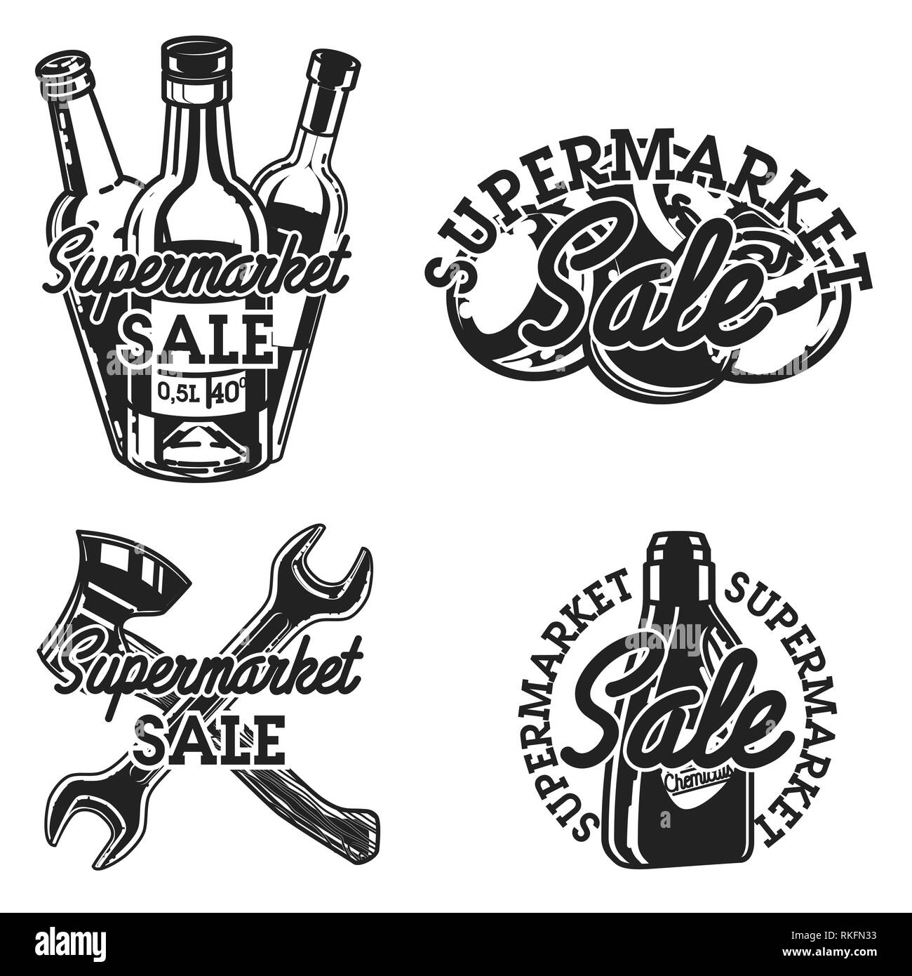 Vintage Supermarkt verkauf Embleme. Vector Illustration, EPS 10. Stock Vektor