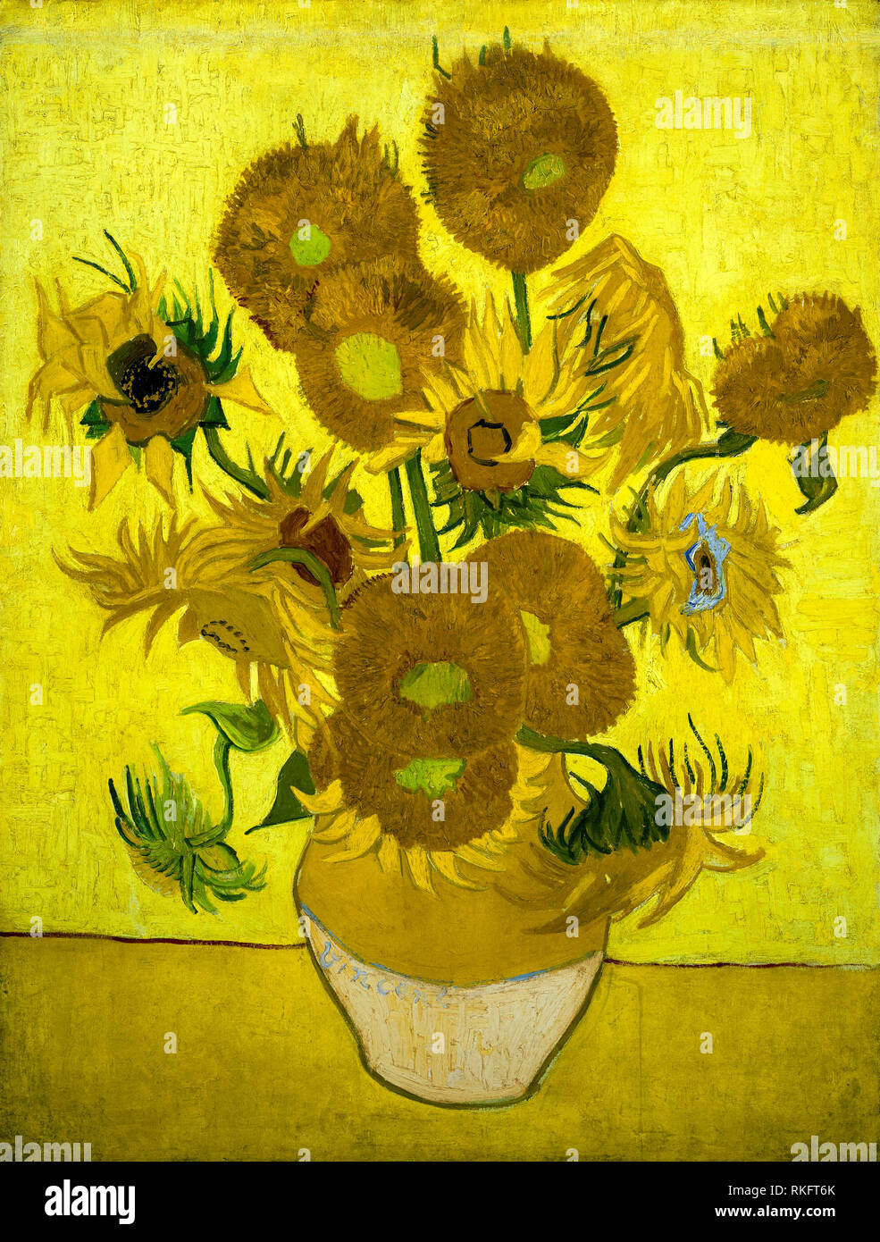 Sonnenblumen, Van Gogh. Sonnenblumen-Vase des holländischen Malers Vincent Van Gogh, gemalt in Öl auf Leinwand, 1889 Stockfoto