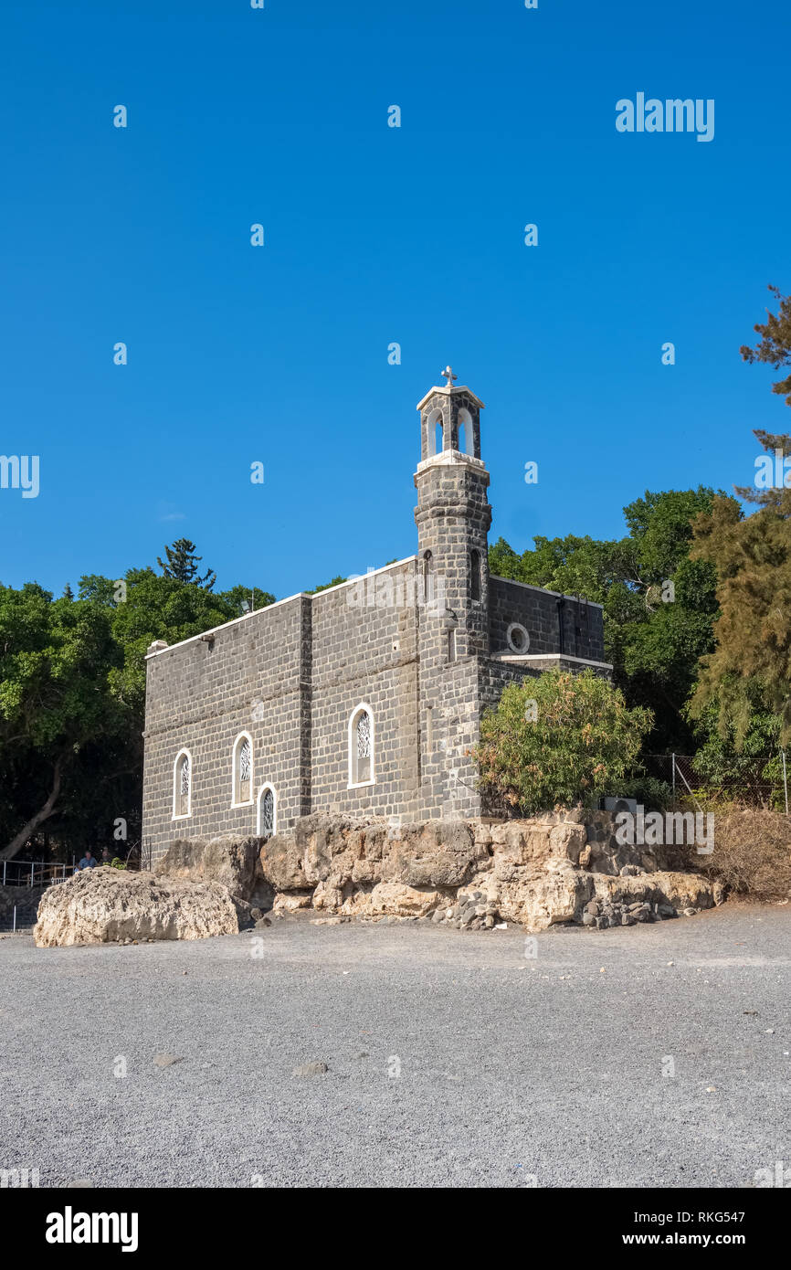 Kirche des Primats des Petrus an der Küste von Kineret See in Israel Stockfoto