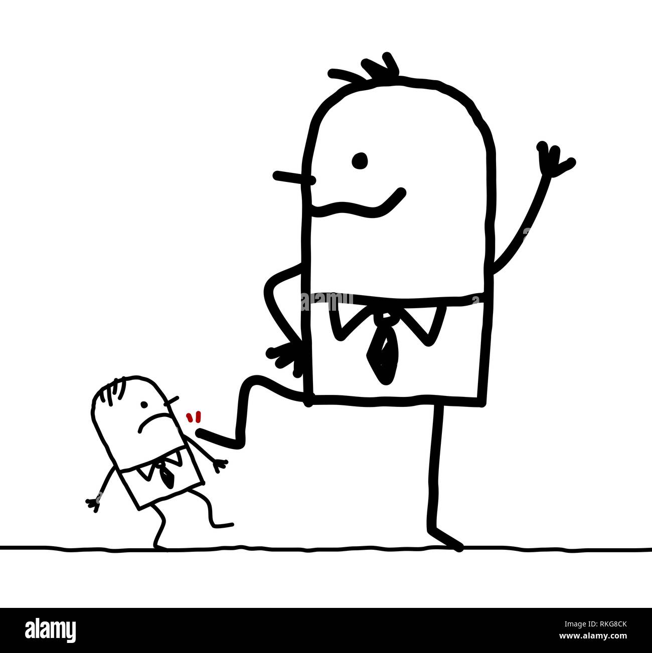 Cartoon big Geschäftsmann ein wenig ein KICKING Stock Vektor