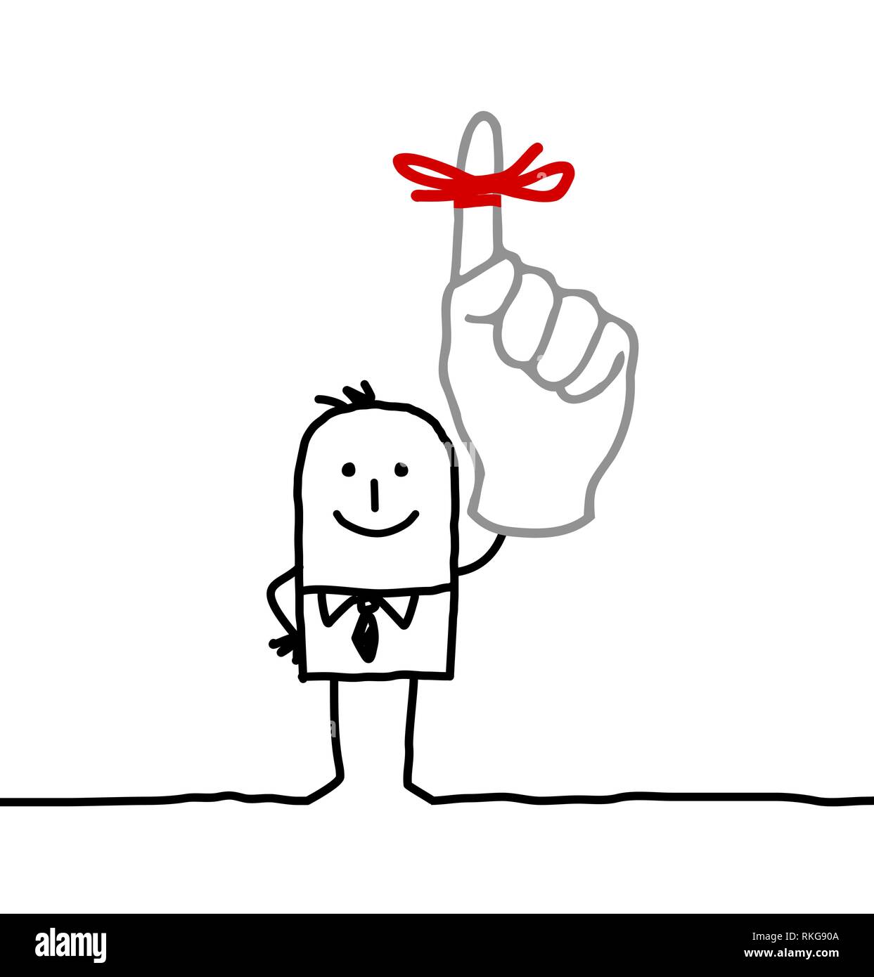 Cartoon Mann mit einer roten Schleife am Finger Stock Vektor
