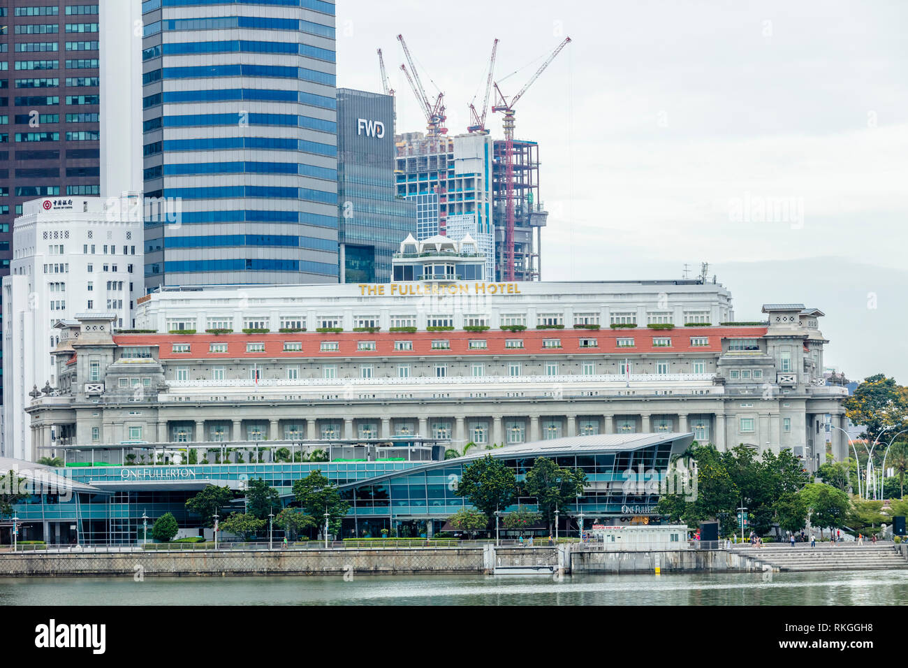 Fullerton Hotel Singapore Luftaufnahme von äußeren architektonischen Fassade, Architekt: Major P.H. Tasten Stockfoto