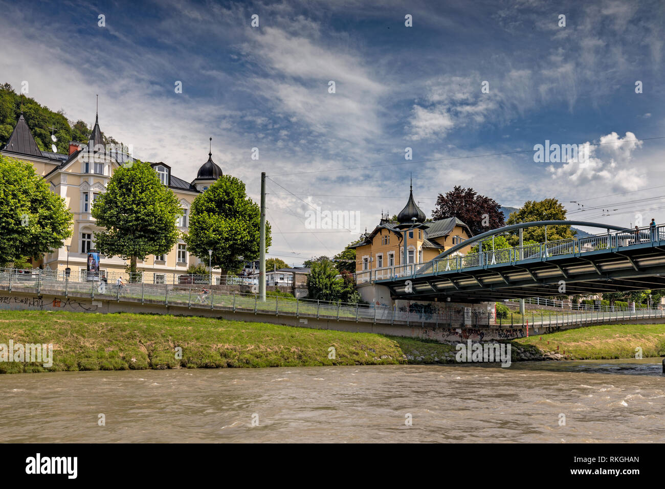 Brücke über die Salzach, Salzburg, Österreich Stockfoto