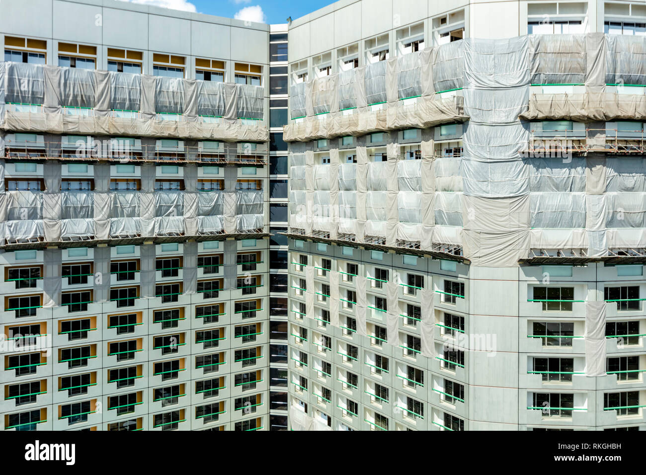 Äußere Fassade des Fairmont Hotel Raffles Singapur Renovierung in 2019 Stockfoto