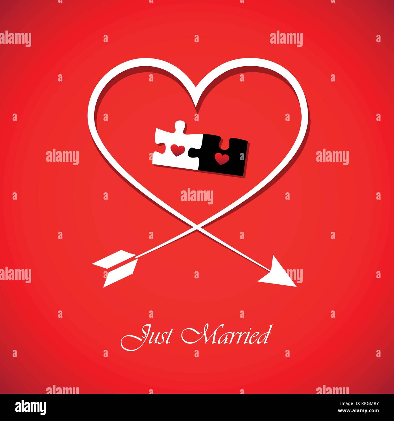 Just Married rot Einladung Karte für Hochzeit mit Herz und puzzle Vektor-illustration EPS 10. Stock Vektor