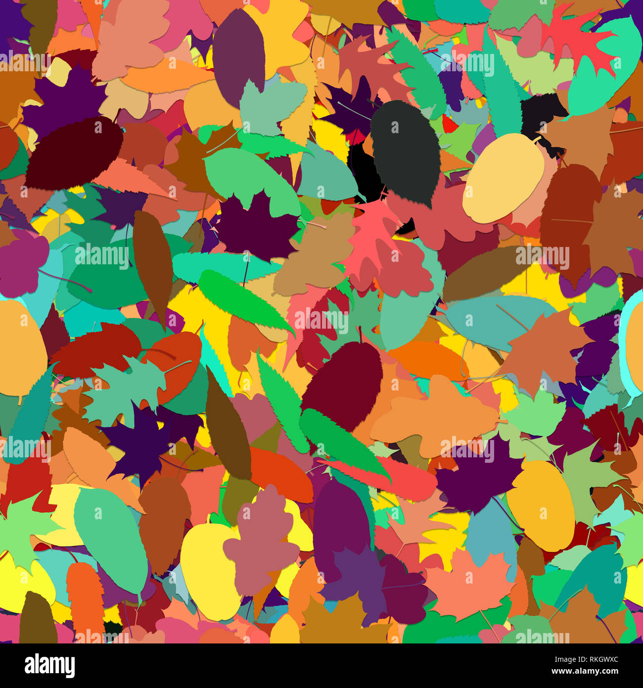Natheless kachelbare Muster der Illustrierten bunte Blätter im Herbst mit vielen farbigen Blätter Stockfoto