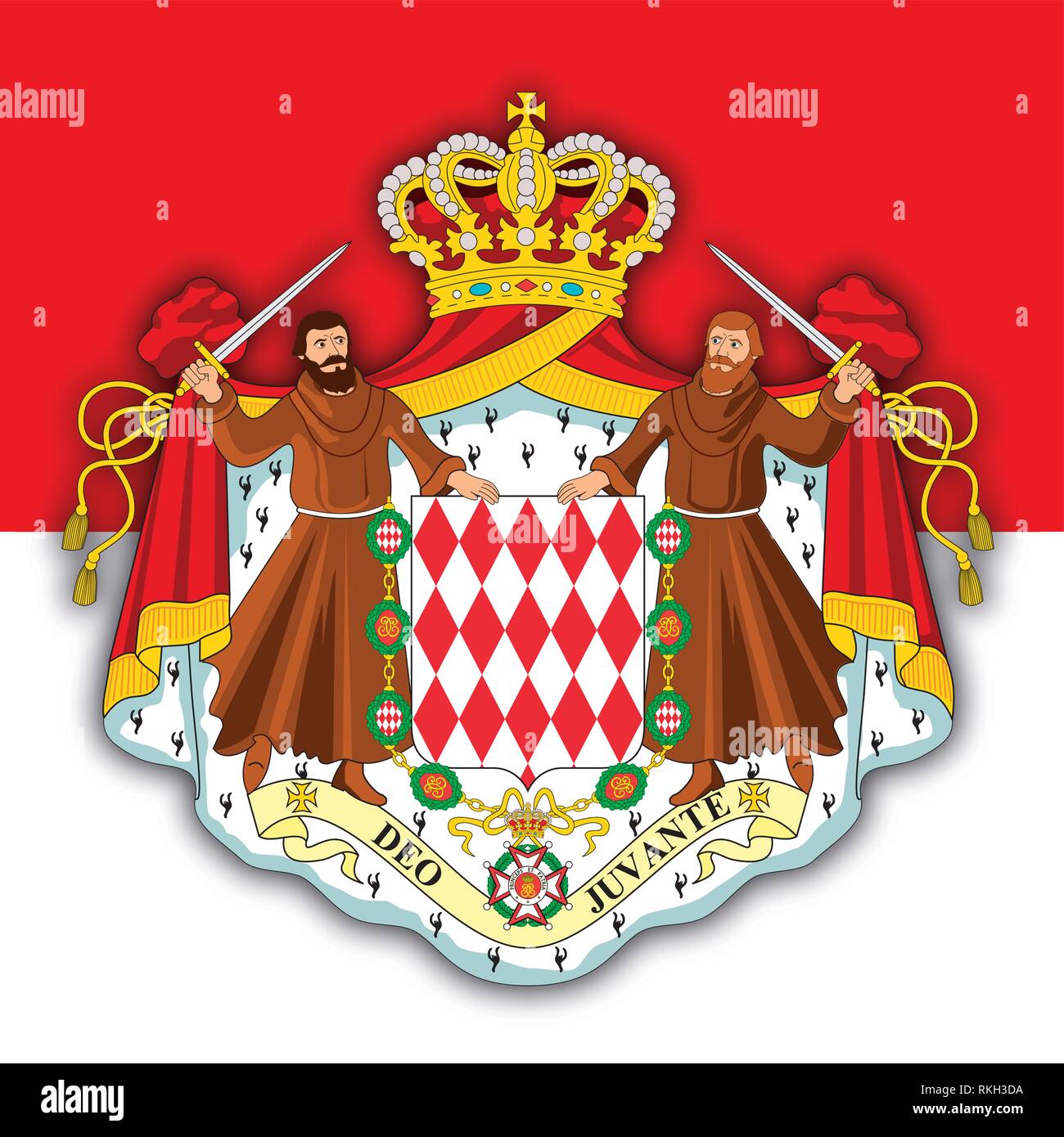 Monaco Fürstentum, Wappen und Flagge, Vektor, Abbildung Stock Vektor