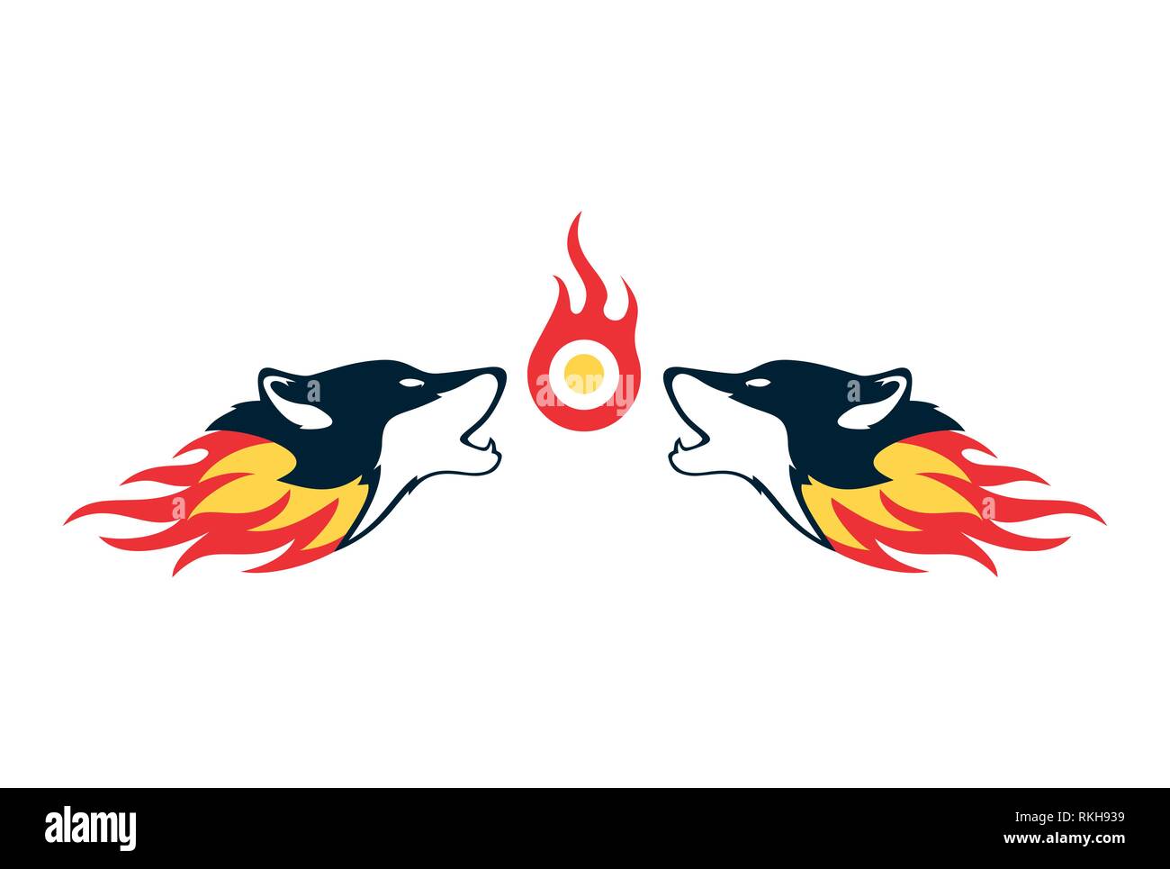 Zwei Feuer Wolf Logo Konzept Symbol Vektor Konzept Flache Bauweise Stockfotografie Alamy