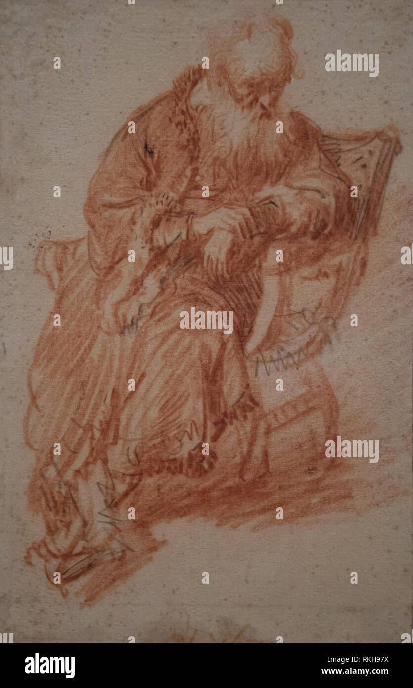 Weisen alten Mann auf einem Stuhl sitzen - Ausstellung Rembrandt in Haarlem Haarlem statt - in den Niederlanden im Jahr 2013 Stockfoto