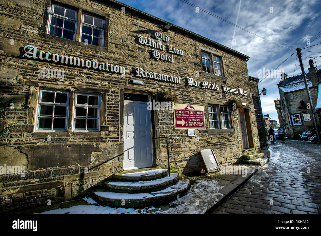 Das Dorf von Haworth in West Yorkshire, England, UK. Das Dorf war die Heimat des berühmten bront' Schwestern Ð Charlotte, Emily und Anne, die alle schrieb. Stockfoto