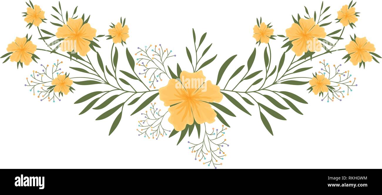 Girlande mit Blumen und Blätter isolierte Symbol Stock-Vektorgrafik