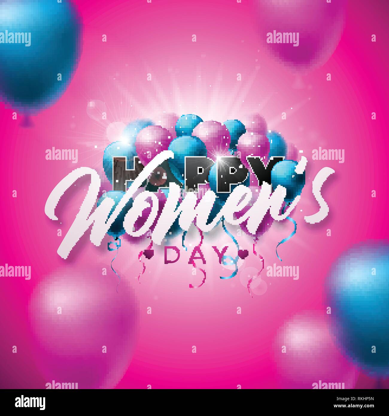 Happy Tag der Frauen Grußkarte. Internationale Feiertag Illustration mit Luftballons und Typografie Design auf Rosa Hintergrund. Vektor Frühling 8. März Stock Vektor