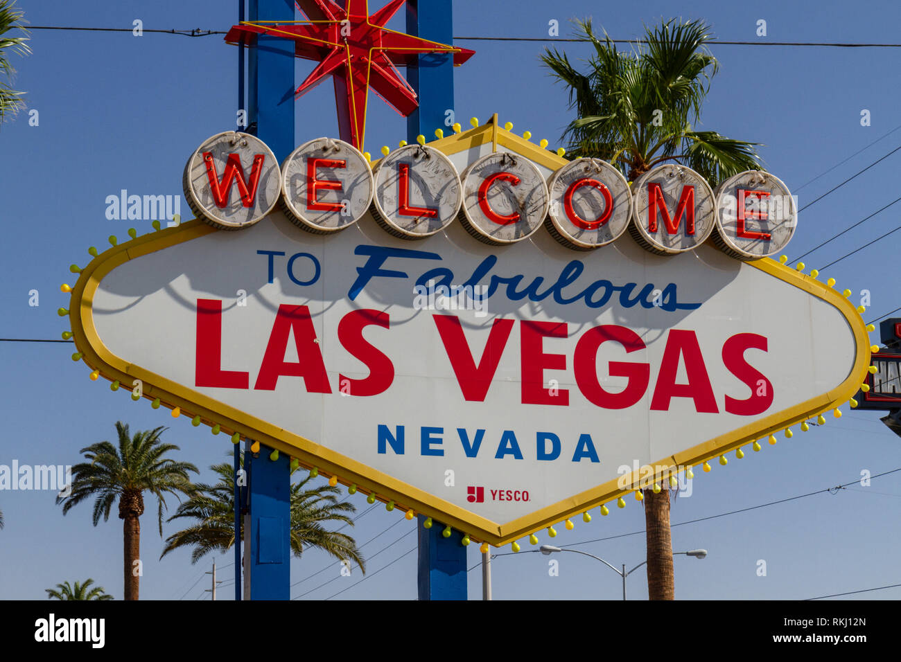Die 'Willkommen im fabelhaften Las Vegas" Schild, Las Vegas (Las Vegas), Nevada, United States. Stockfoto