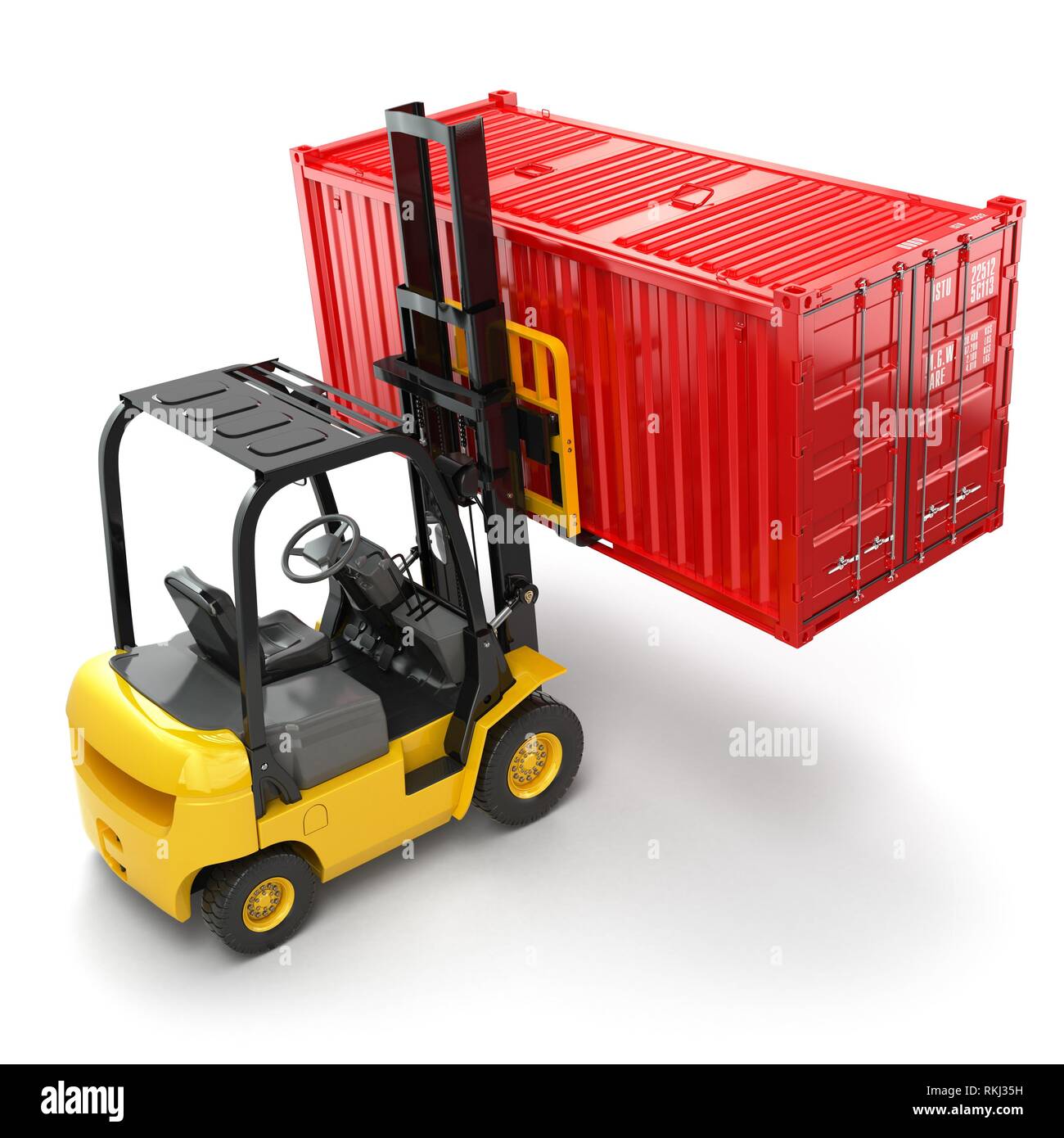 Gabelstapler Handling der Cargo Shipping Container box. 3d Stockfotografie  - Alamy