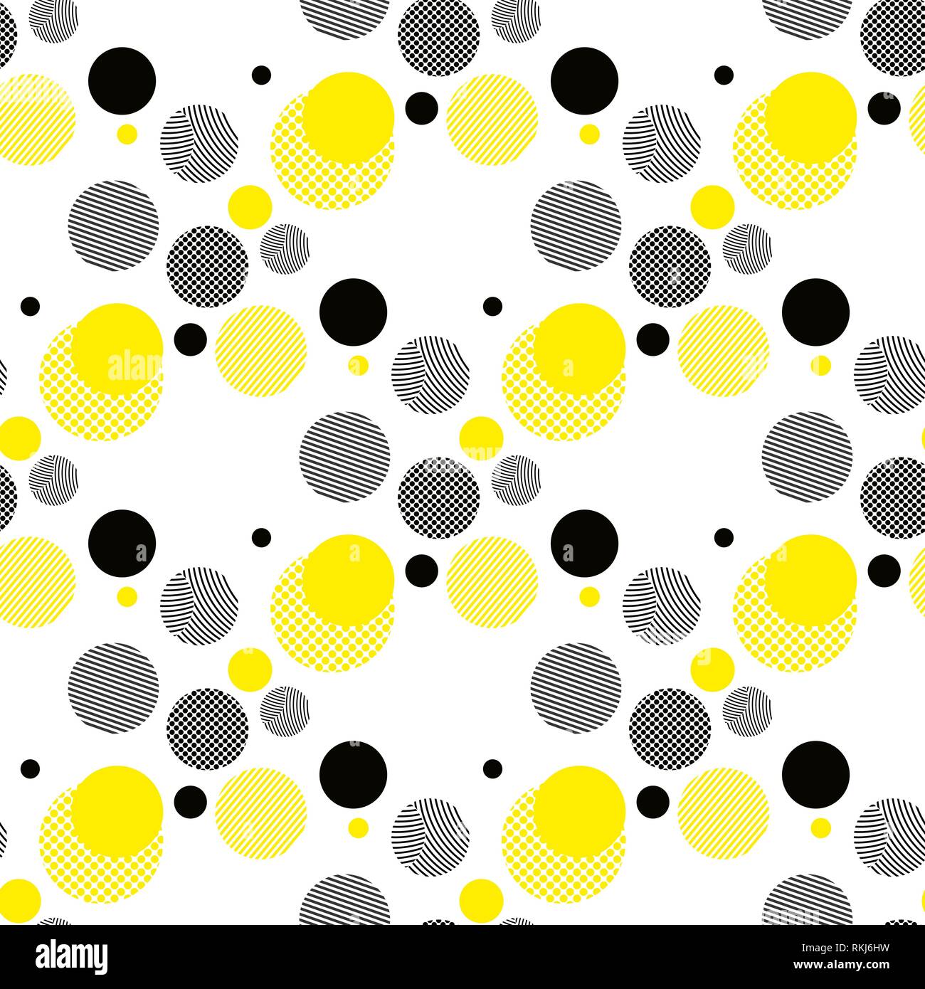 Die nahtlose Vektor geometrische Muster. Universal Wiederholen abstract Kreise Abbildung in Schwarz, Weiß und Gelb. Moderne Kreis Design, pointillismus Eps 10. Stock Vektor