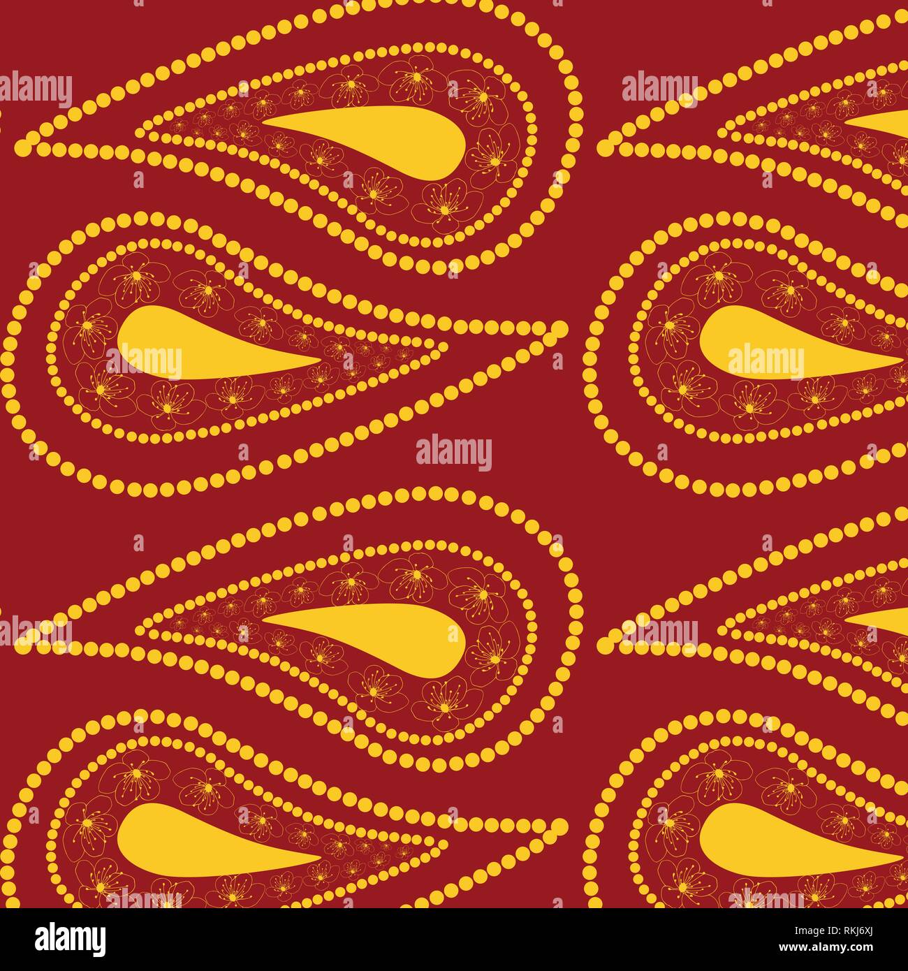 Ornamentale Muster Vector Illustration mit floralen Elementen in Gold und Rot Farbpalette Stock Vektor