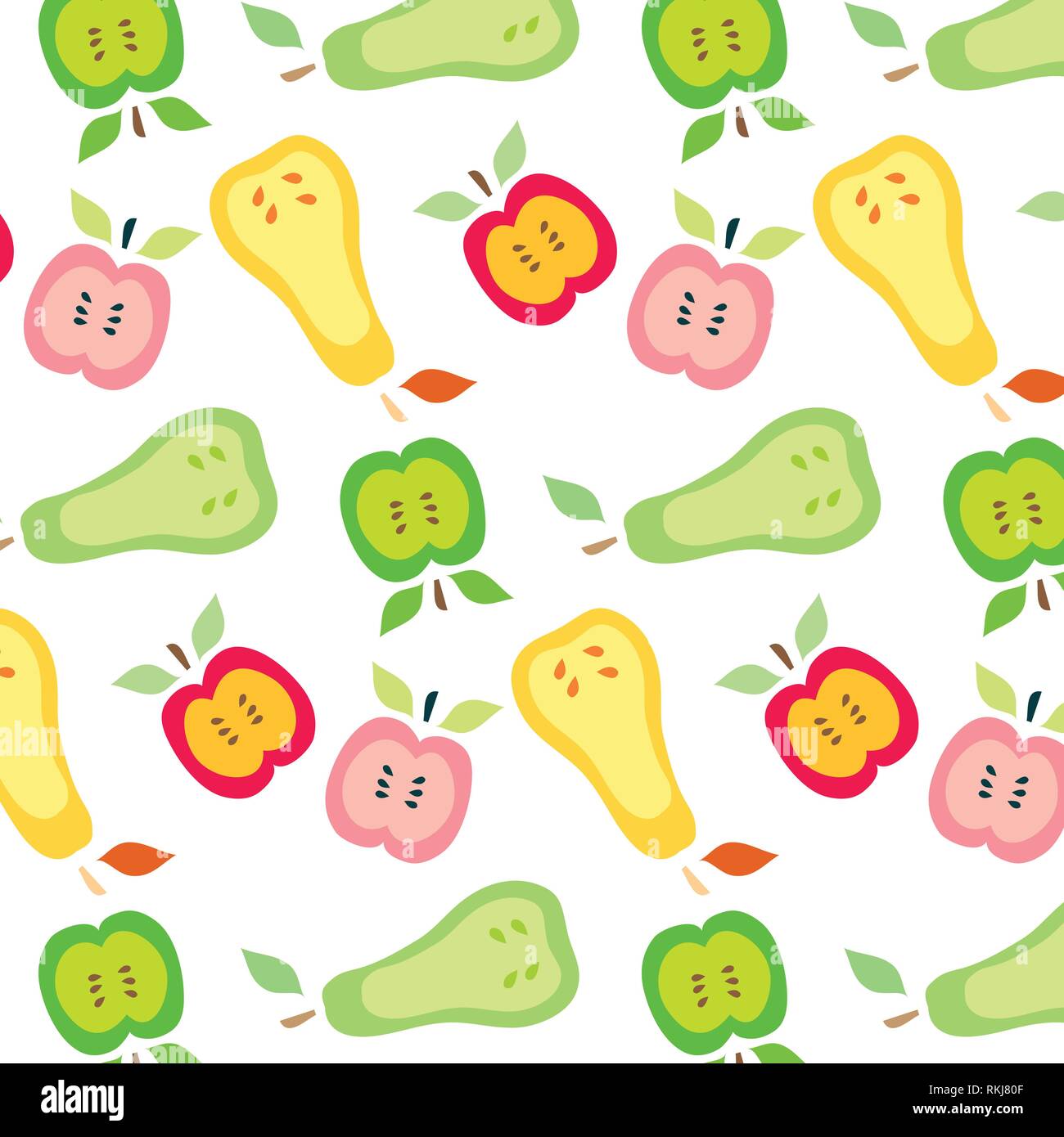 Birnen und Äpfel vector pattern Abbildung: grün, rot, orange und Gelb Farben auf weißem Hintergrund Stock Vektor
