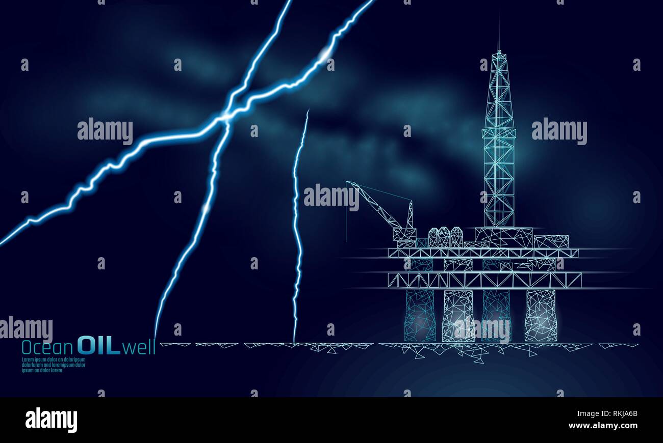 Oil Pollution disaster Ozean gas Bohranlage Low Poly. Finanzen Wirtschaft Gefahr speichern Planeten. Petroleum fuel industry offshore Extraktion ladebäumen Linie Stock Vektor
