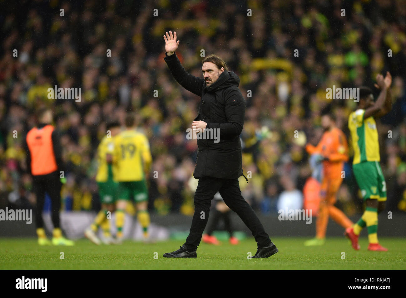Manager von Norwich City, Daniel Farke feiert an der Schlusspfiff - Norwich City v Ipswich Town, Sky Bet Meisterschaft, Carrow Road, Norwich - 10. Stockfoto