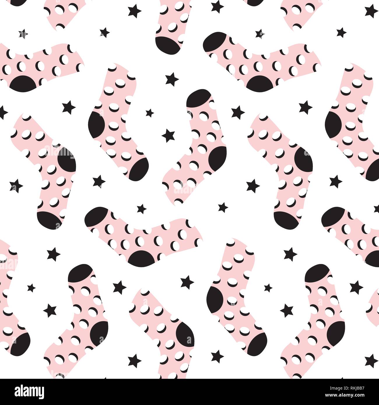 Socken und Sterne vector pattern Abbildung in Rosa, Weiß und Schwarz Stock Vektor