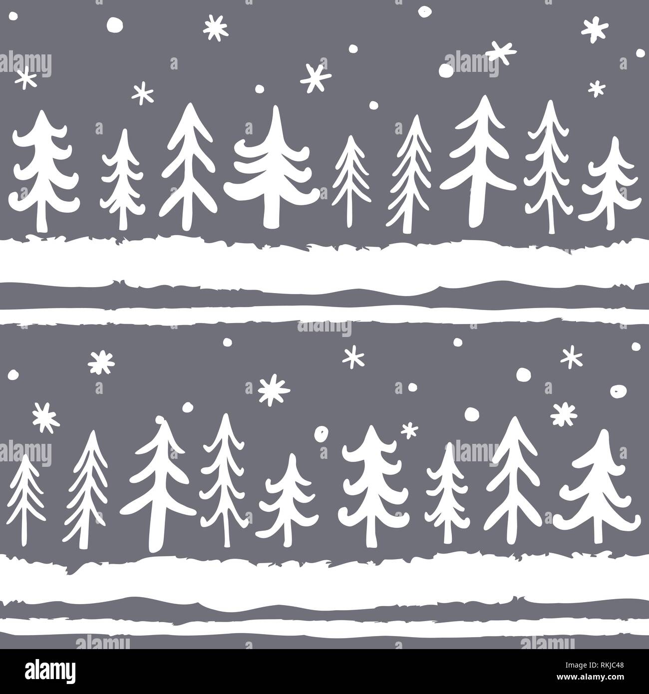 Vektor handgezeichnete nahtlose Muster mit Doodle Pinien. Weihnachten skandinavischen Hintergrund. Stock Vektor