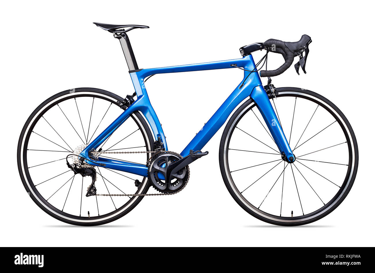 Blau Schwarz moderne aerodynmic Carbon sport Road bike Bicycle racing Racer auf weißem Hintergrund Stockfoto