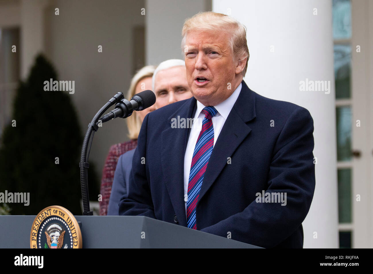 US-Präsident Donald Trump spricht mit Reportern im Rosengarten des Weißen Hauses am 4. Januar 2019. Stockfoto